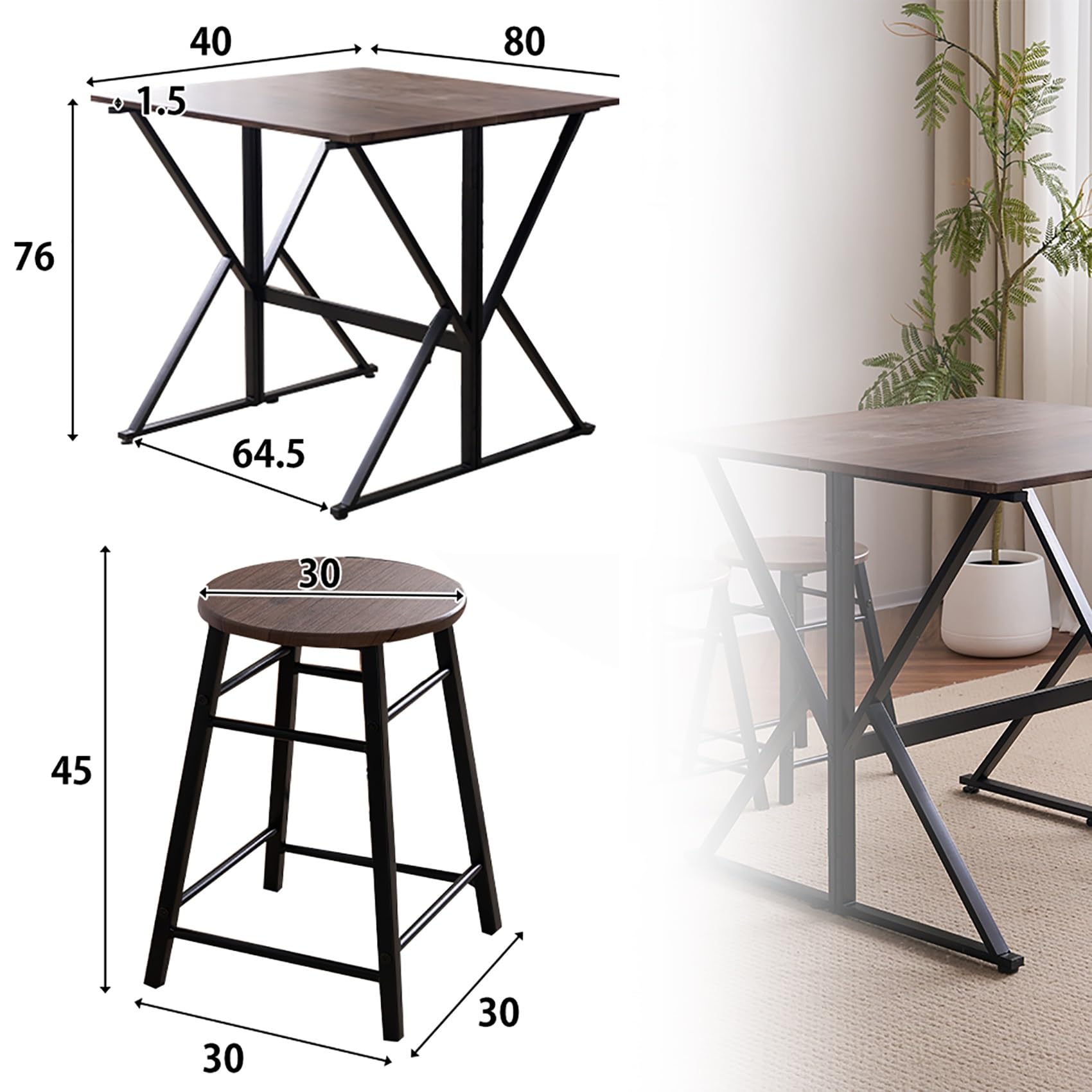 テーブル、イス ダイニング3点セット 2人掛け マリン丸テーブル ＋ ウェイブ